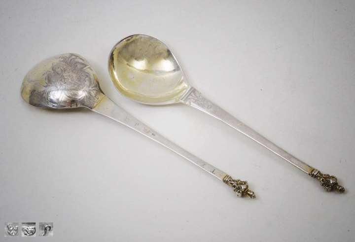 Fine German Silver Partly Gilt Spoons, Forming a Pair